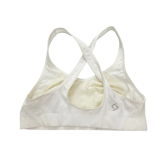 Moving Comfort Bra Womens Medium 34AB-36A Sports Wireless Crossback Ivory Mesh - Picture 2 of 4